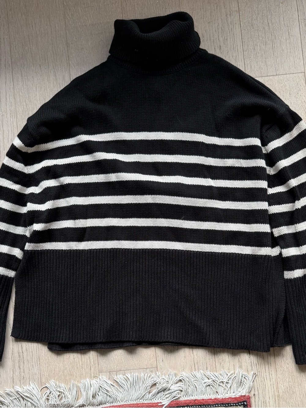 GAP Black and White Striped Turtleneck Sweater